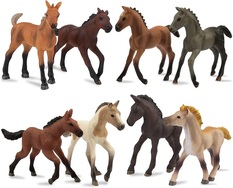 Toymany 8PCS 3-4" Horse Figurines Toy Set, Realistic Detailed Plastic Pony Figures Foal Animals Toy Playset, Cake Toppers Easter Eggs Christmas Birthday Gift Educational Toy for Kids Toddlers