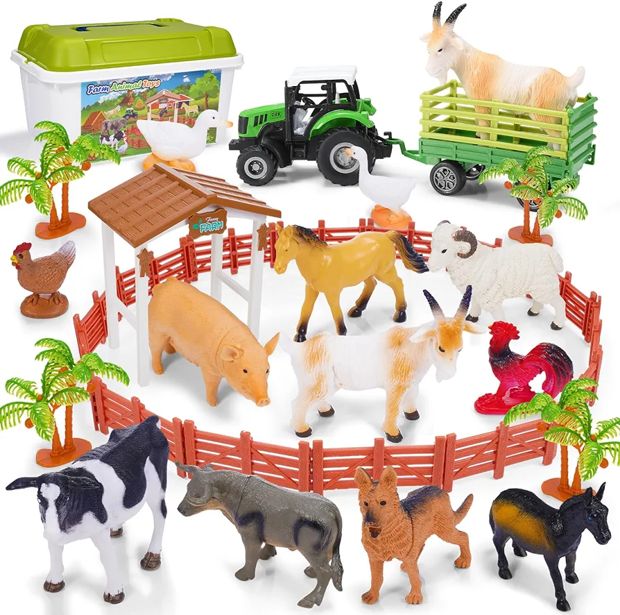 Farm Animal Toys for Toddlers 1-3-5-7, Tractor Toy Animals Figures Toys for 1 2 3 4 5 Year Old Boys Girls, Farm Toys for Kids, Animal Farm Playset Educational Learning Toys for Toddler Gifts