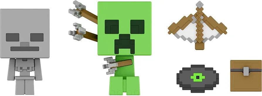 Mattel Minecraft Mob Head Minis Target Practice Creeper Pack with 2 Action Figures & Accessories, Includes Video-Game Characters Creeper & Skeleton, Collectible Gift for Fans Age 6 Years & Older