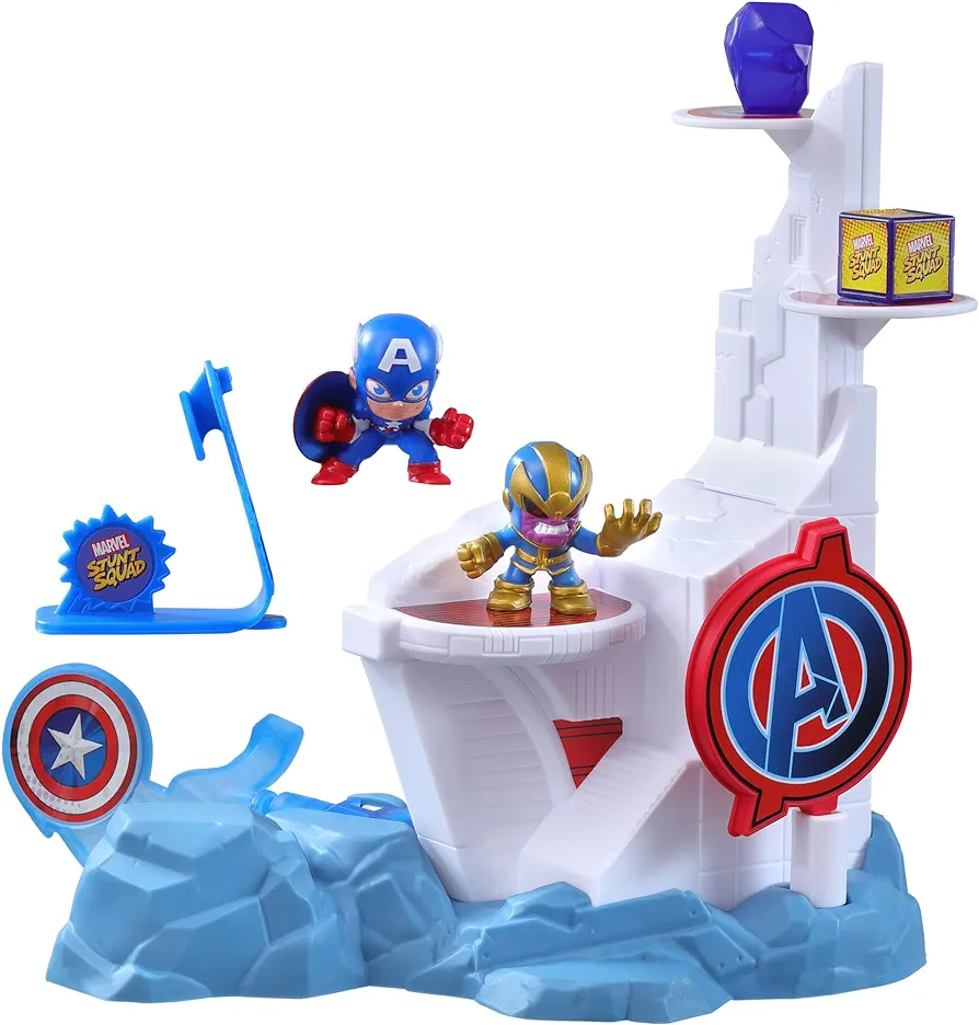 Marvel Stunt Squad Tower Smash Playset, Captain America vs. Thanos, 1.5-Inch Super Hero Action Figures, Marvel Toys for Kids Ages 4 and Up