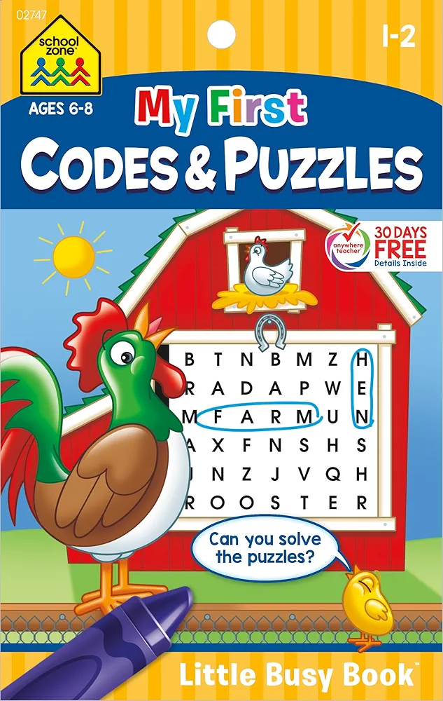 School Zone - My First Codes & Puzzles Workbook - Ages 6 to 8, 1st Grade, 2nd Grade, Activity Pad, Crossword Puzzles, Word Search, Riddles, and More (School Zone Little Busy Book™ Series)