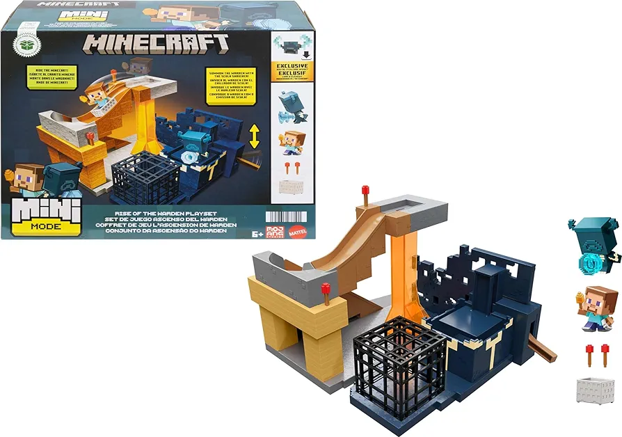 Mattel Minecraft Mini Mode Playset, Rise of the Warden Set with 2 Minis including Steve & Warden Figures & DLC Code