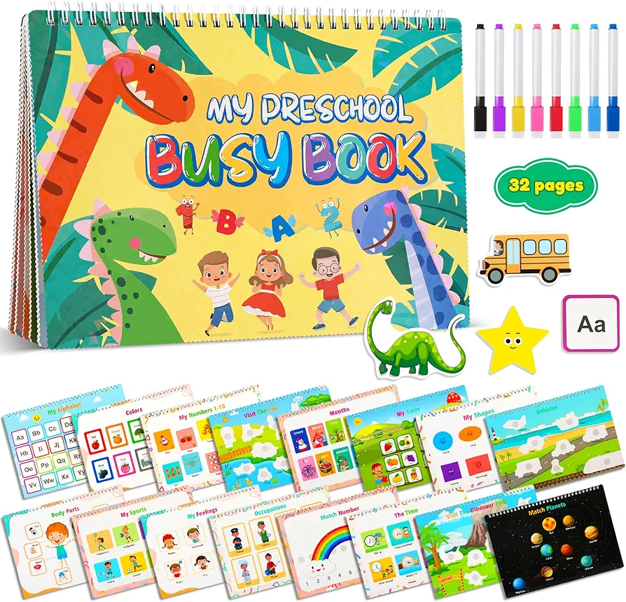 Montessori Busy Book for Toddlers 1-3 3-5, My Preschool Learning Activities, Autism Sensory Travel Toys for Kids, Education Workbook, Christmas Birthdays Gifts for Boys and Girls Age 2 3 4 Year Old