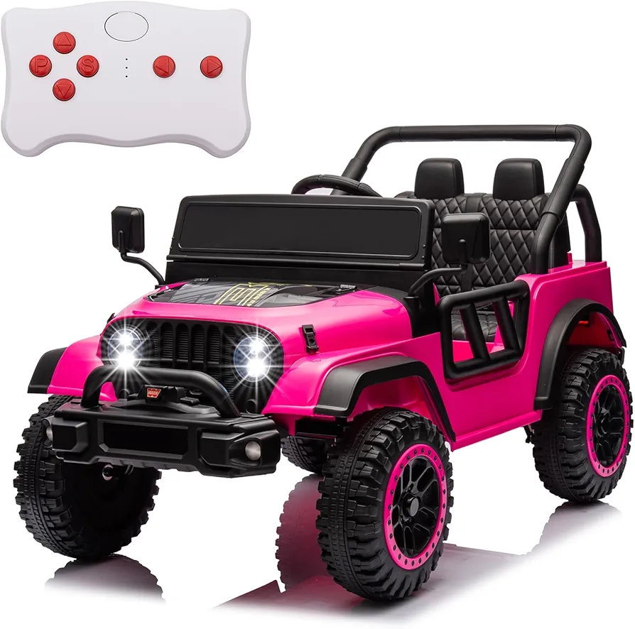 Girls Ride On Truck, 12V Battery Powered Off Road Truck Electric Ride On Toy Car for Kids with Remote Control, 3 Speeds, LED Headlights, Bluetooth, Pink