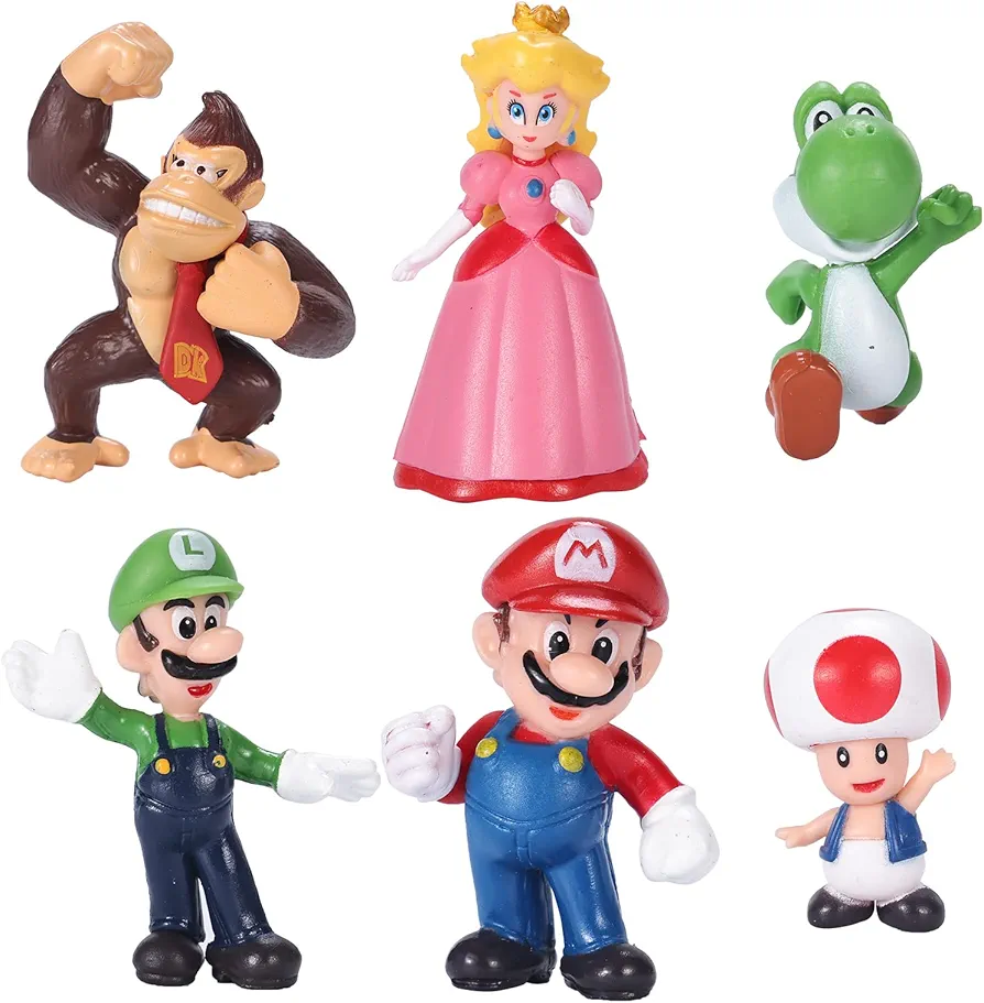 Mario Toys,Super Mary Action Figures Toys,Mario Characters，Mario Bros Princess, Turtle （6 Pack ）