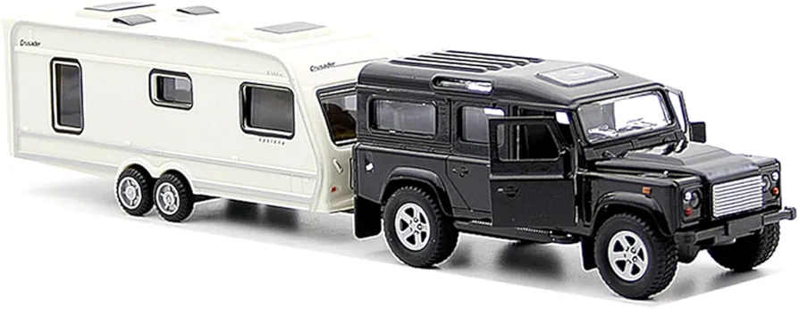 Toy Camper SUV Trailer Towing RV Motorhome Toys for Boys Diecast Truck Model Car Metal Pull Back Toy Cars Vehicle, Doors Open Light Sound, Outdoor Land Adventure Play Set, Kids Gifts