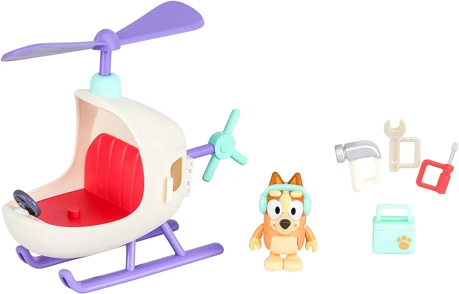 Bluey Vehicle and Figure Pack Bingo's Helicopter with 2.5 Inch Bingo Figure and Tool Accessories