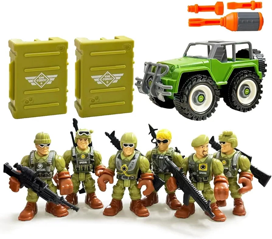 Army Men Soldiers Toy Set, Army Men with Weapons Military Playset with 2 Cases 1Truck 1Screwdriver,Birthday Gift for Toddler Boys