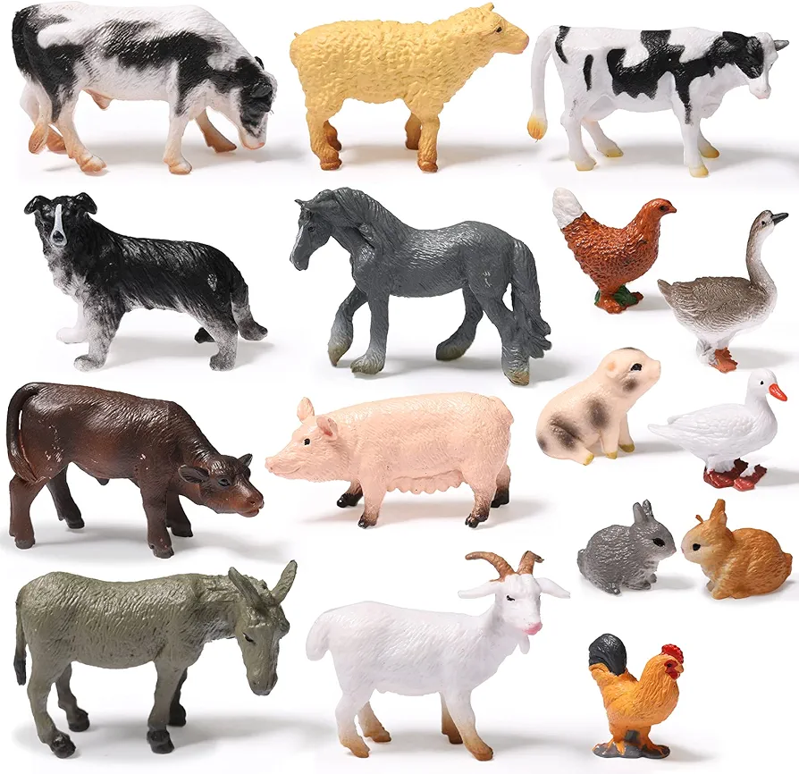 16 Pcs mini Farm Animal Toys Realistic Plastic Kids Animal Figurines Playset for Kids Birthday Cake Topper Easter Egg Fillers Animal Theme Toys