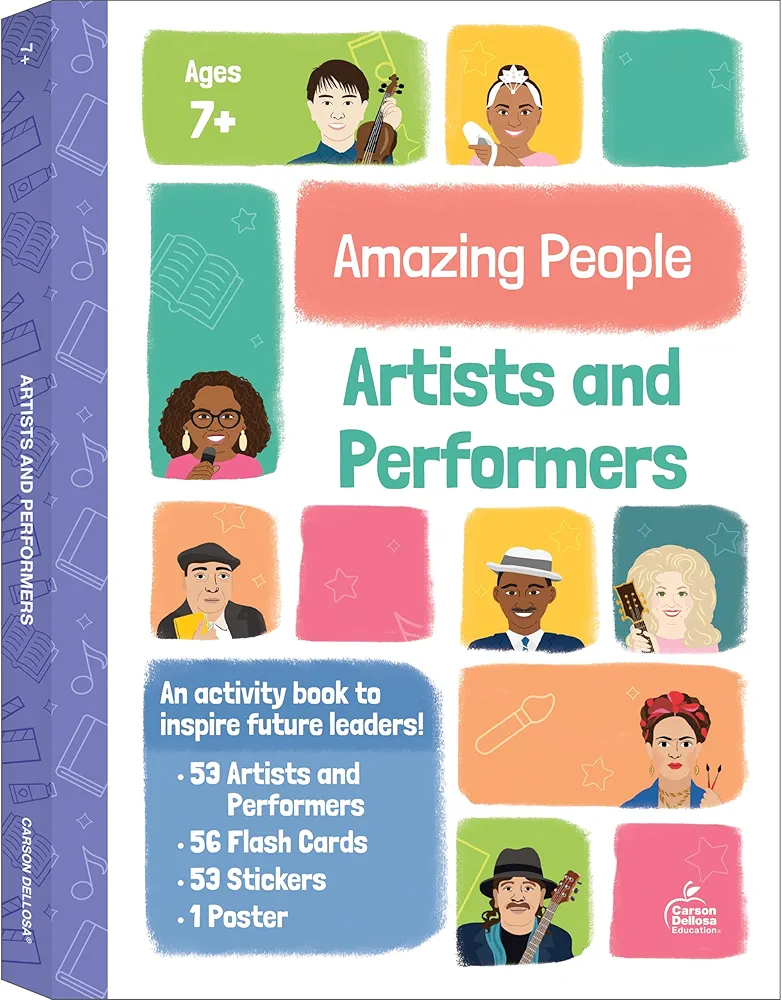 Amazing People: Inspiring Artists and Performers Activity Workbook for Kids, 1st Grade, 2nd Grade, 3rd Grade Children's Activity Book With Flash Cards, Puzzles, Games, and Stickers