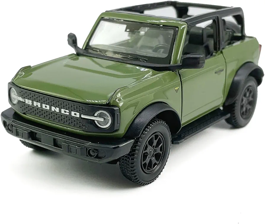 2-Door Convertible Bronco Model Car 1/36 Scale Diecast Toy Cars Metal Alloy Children’s Die-cast Vehicles, Pull Back Doors Open, Black Rim, Mens Collection, Kids Toys for Boys Gifts, Cake Topper, green