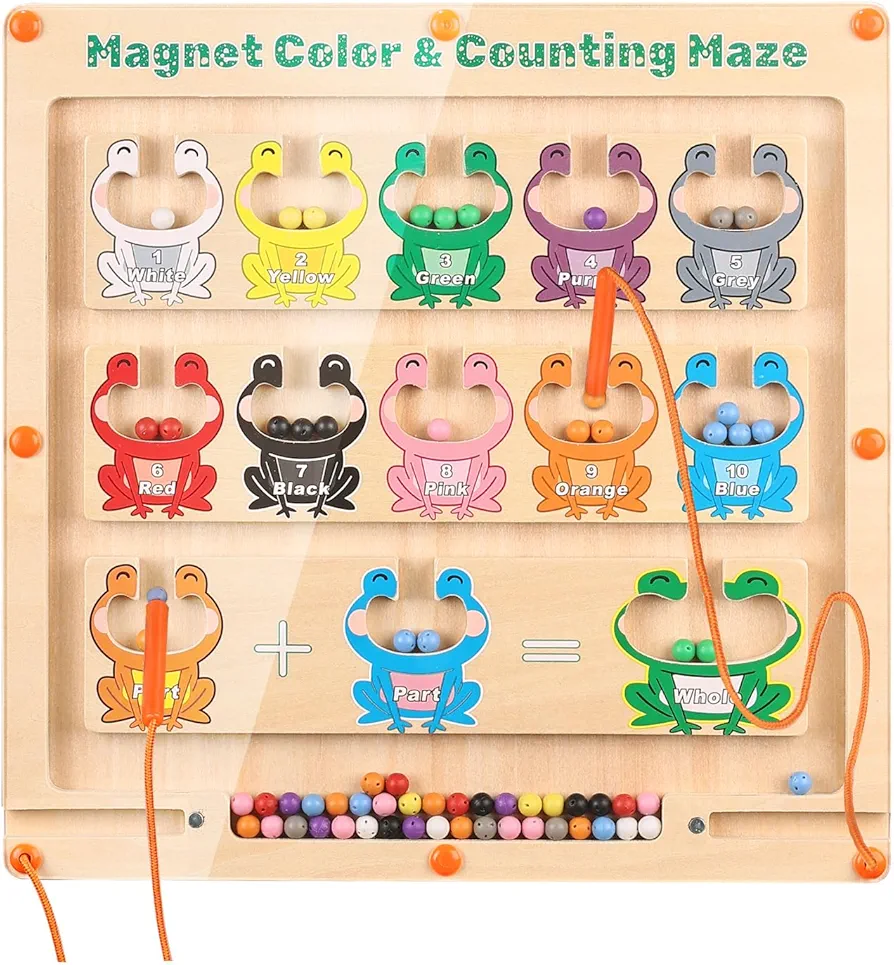 Magnetic Color and Number Maze Montessori Toys Wooden Magnet Color Matching Learning Counting Puzzle Board Toddler Preschool Toys for Classroom 3 4 5 Years Old