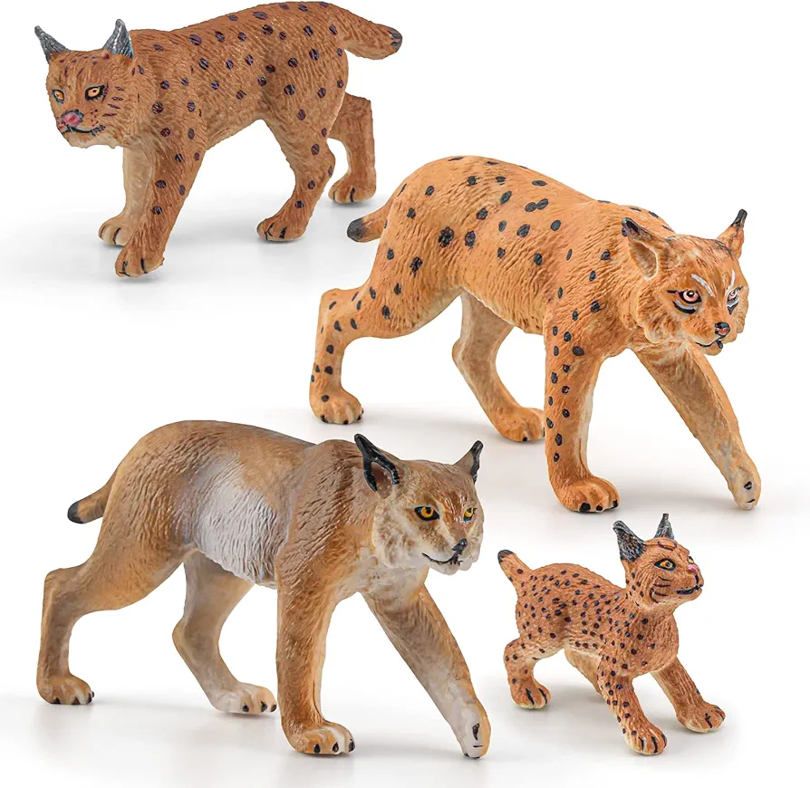 Wildlife Woodland Animal Model Playsets 4 PCS Lynx Action Figure Desktop Decoration Collection Party Favors Toys for Boys Girls Kids 5 6 7 8 Years Old