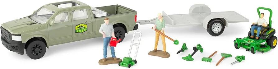 John Deere Lawn Care Toy Playset - 1:32 Scale - Garden Toys Includes Pick Up Truck Toy, 6 Gardening Tools, Lawn Mowers, and 3 Action Figures - John Deere Toys - 15 Piece - Ages 3 Years and Up