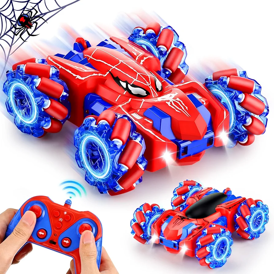 Spider Remote Control Car, Double Sided 360°Rotating 4WD Off-Road RC Stunt Cars with Headlights, 2.4Ghz Indoor Outdoor Rechargeable Toys Car for Boys Kids Age 4-6 5-7 6-8 8-12 Birthday Gift