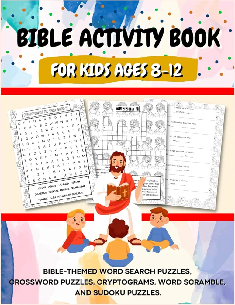 Bible Activity Book For Kids Ages 8-12: Sunday School Activity Book | Bible Puzzle Book for Kids | Sunday School Gifts for Kids | Christian Puzzle Books for Kids