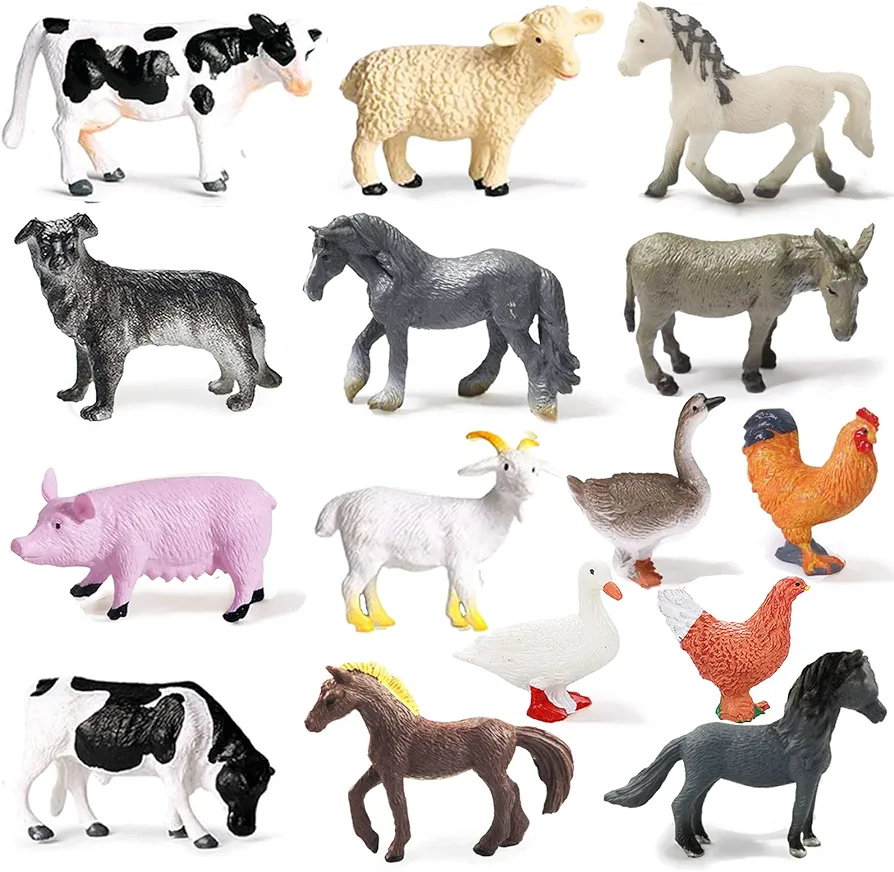 15 Pcs Mini Figures Toys Realistic Farm Animal Figurines, Plastic Learning Educational Playset Animal Themed Party Supplies Cake Topper Ornaments for Easter Egg Birthday Christmas