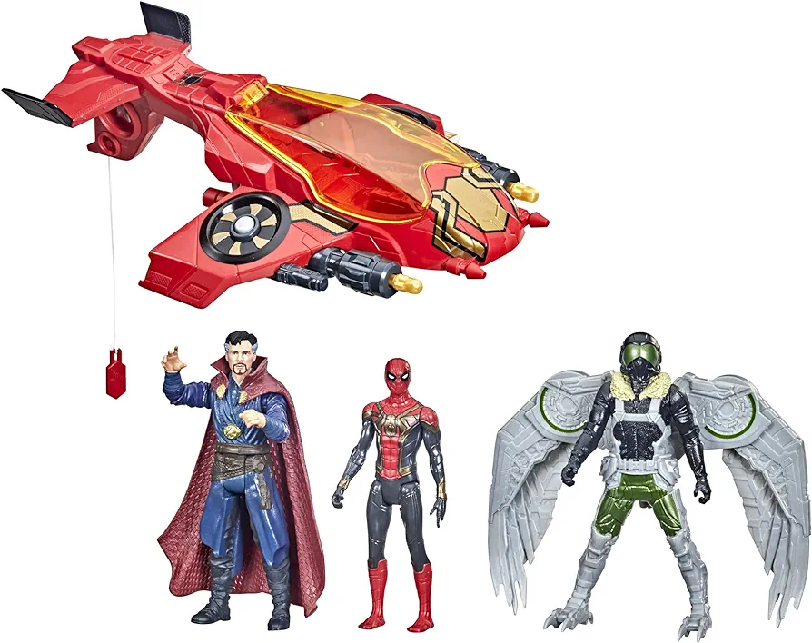 Spider-Man Marvel: Spider Escape Jet, with 3 Action Figures in 6-Inch Scale, Including Spider-Man and Marvel's Vulture, 4 Projectiles, Ages 4 and Up