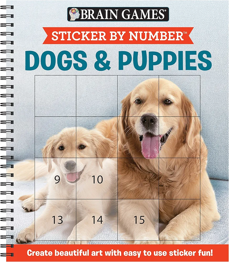 Brain Games - Sticker by Number: Dogs & Puppies (Easy - Square Stickers): Create Beautiful Art With Easy to Use Sticker Fun!