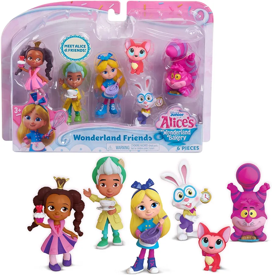 Disney Junior Alice’s Wonderland Bakery Friends, 3 Inch Figure Set of 6, Officially Licensed Kids Toys for Ages 3 Up by Just Play