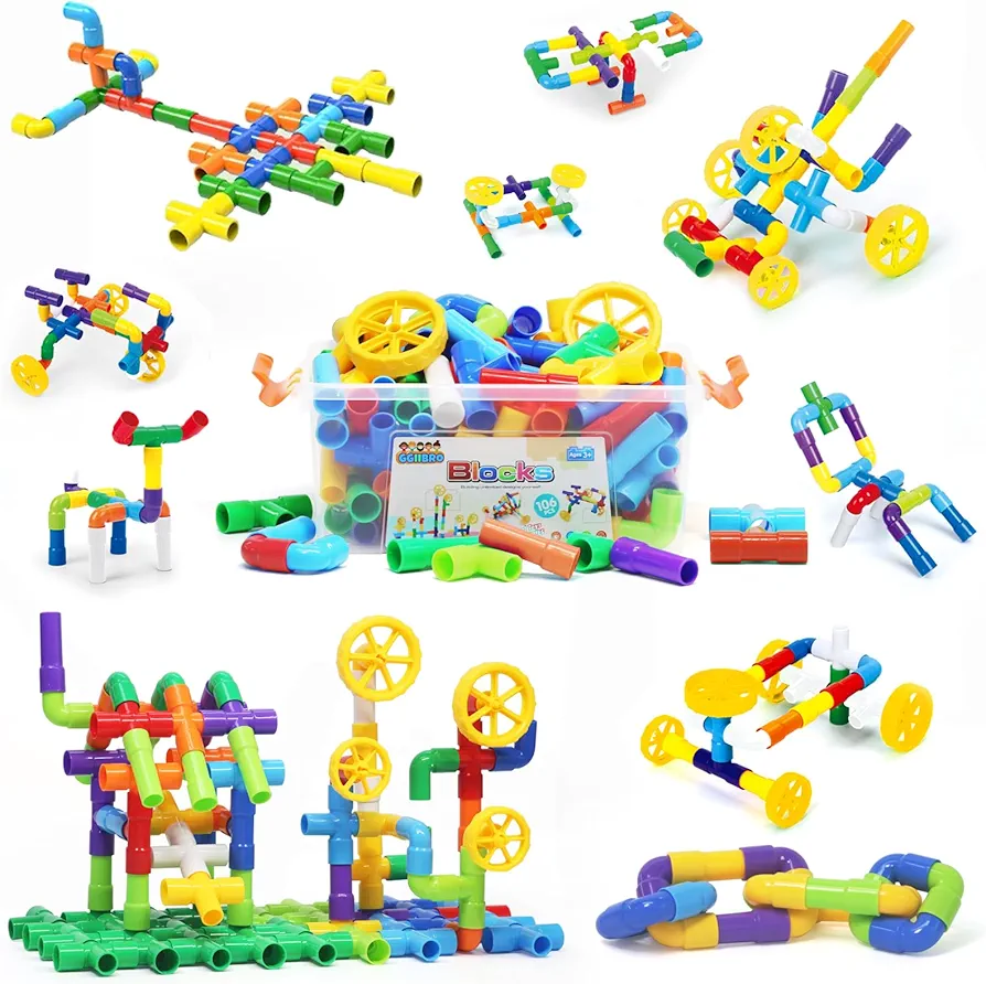 Stem Building Toy for Toddlers Tube Pipe Toy Educational Preschool Toys for 3+ Years Learning Building Blocks Toy with Storage Box Gift Kit Montessori Toys for Boys & Girls