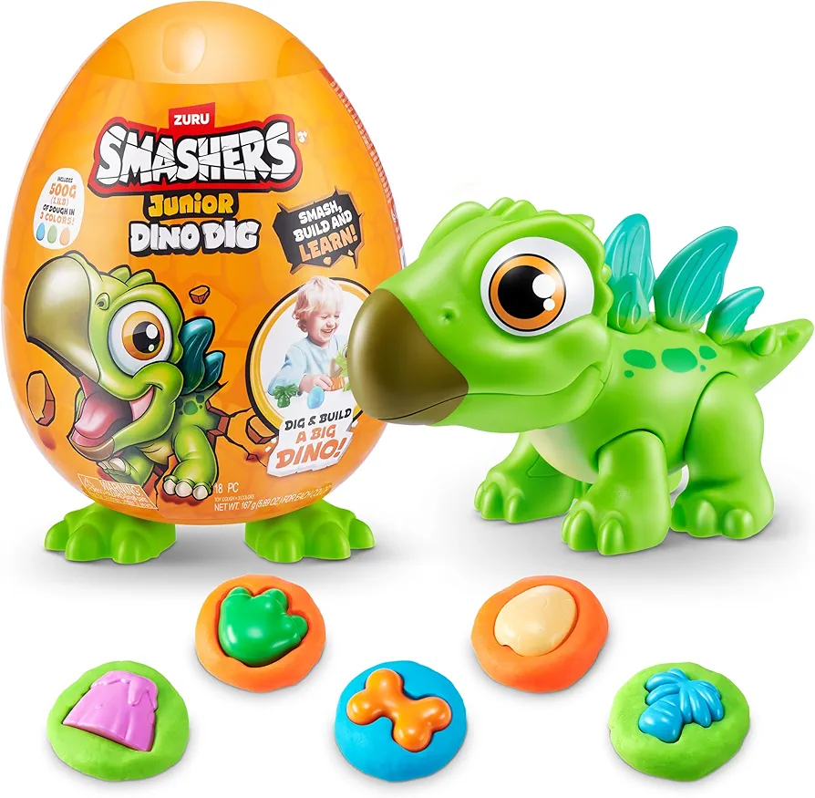 Smashers Junior Dino Dig Small Egg (Stegasaurus) by ZURU 12+ Surprises Compounds Mold Dinosaur Preschool Toys Build Construct Sensory Play 18 months - 3 years