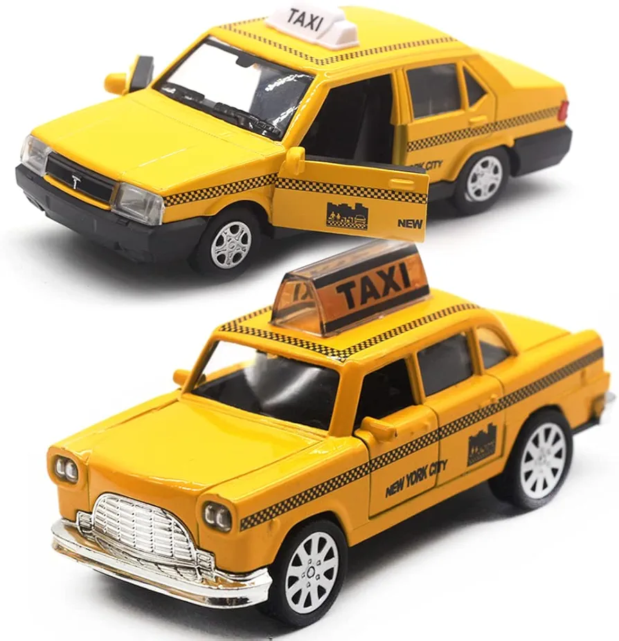 New York City Taxi Cab Toy Taxi Car Toy for Kids Yellow Cab Diecast Model Toy Car with Pullback Action for Toddler Age 3+ Pack of 2