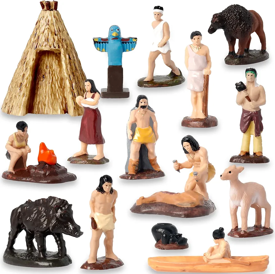 15Pcs Native American Figurines Set, Historical Miniature Indian Figurines with Accessories, Resin American Indians Figures Play Figure Playsets for Home Desktop Decoration