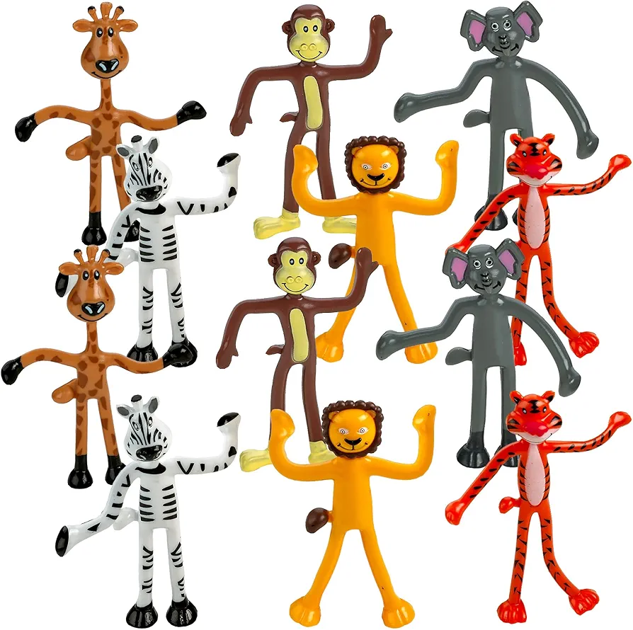 Bendable Zoo Animal Figures Toys - 12 Pack - Durable Plastic Jungle Animals Figures - Engaging & Bendable Rainforest Creature Toys - Educational Fun for Kids and Stress Relief Solution