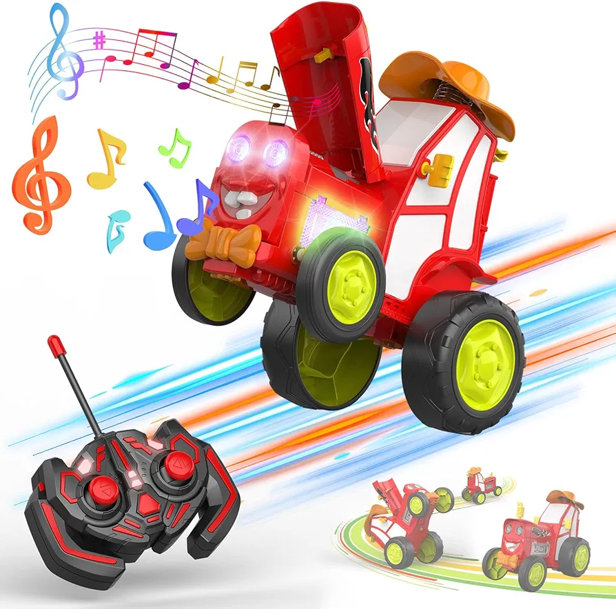 Crazy Jumping Car Toys, Remote Control Car for Kids, Boy Toys Stunt Car with LED Light Music, Rechargeable RC Car, Birthday Easter Gifts for 3 4 5 6 7 8-12 Year Old Boys Girls Kids(Red)