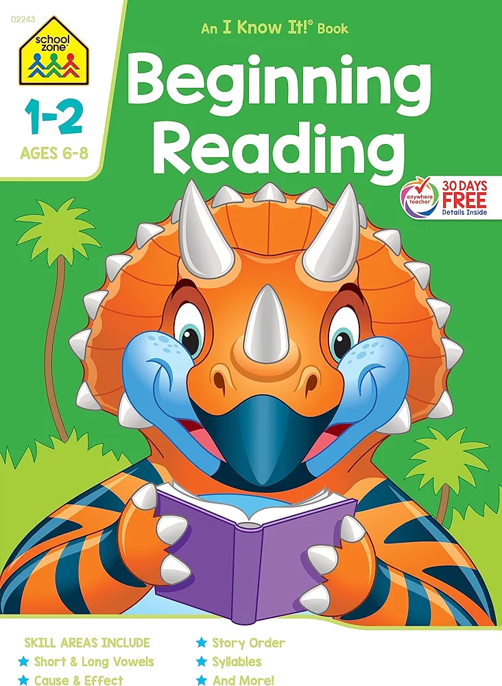 School Zone - Beginning Reading Workbook - 64 Pages, Ages 6 to 8, Grades 1 to 2, Beginning & Ending Sounds, Vowels, Sequencing, and More (School Zone I Know It!® Workbook Series)