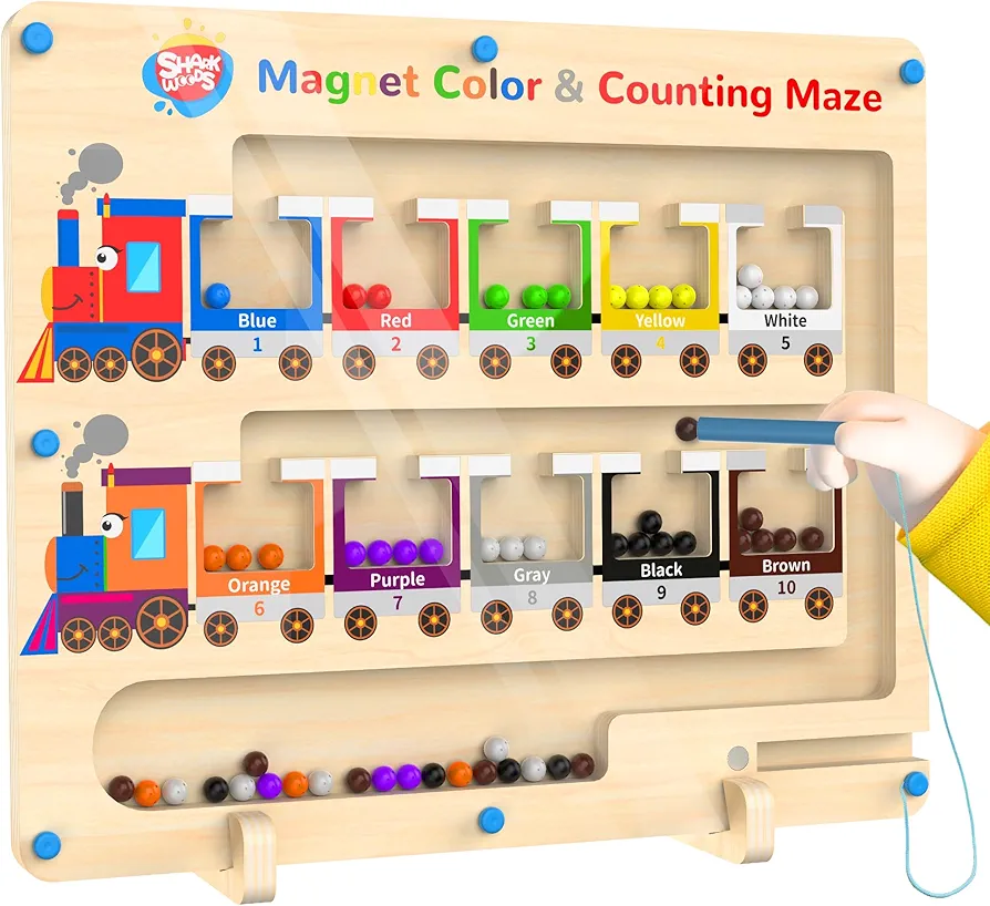 Magnetic Color and Number Maze, Montessori Toys Wooden Magnet Board, Preschool Educational Toys Must Haves for Kids, Montessori Fine Motor Skills Toys for 3 Year Old Boys & Girls (Train)