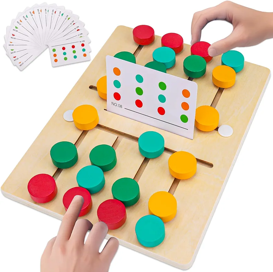 AugToy Montessori Color Matching Learning Toys Sliding Puzzle for Kids 3 4 5 6 7 Years Old Preschool Logic Game Brain Teasers Boys Girls 2 Players Educational Wooden Toddler Travel Toys Gifts