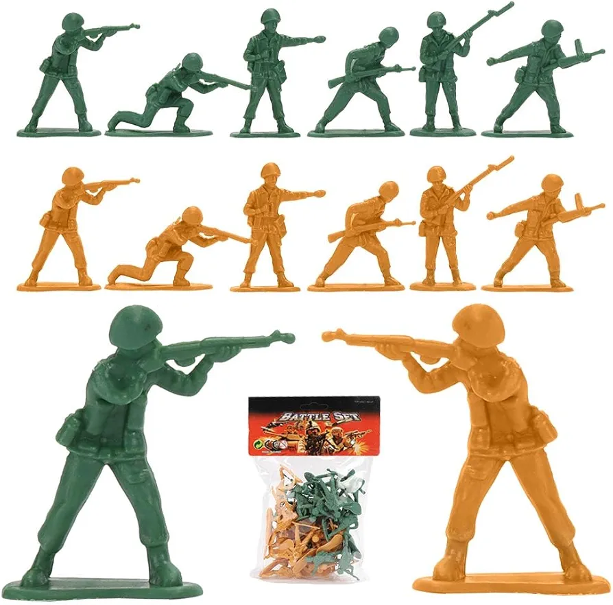 ViiKONDO Army Men Toy Soldier Action Figure Military Playset WWII US vs German Troops Reinforcements in 6 Classic Poses Wargame Gift for Boys (Green vs Tan 30P)