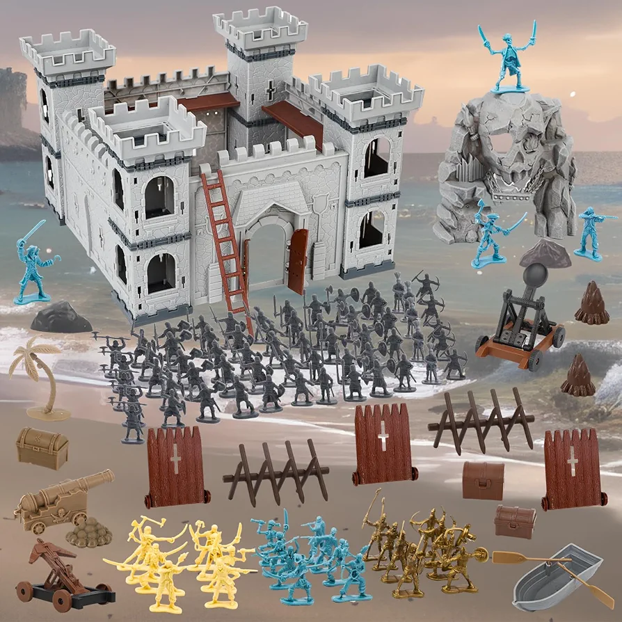 Medieval Wars Big Military Castle Playset for Boys - 312pcs Building Kit with Viking Pirate Captain Fort Soldiers Knight Army Men Action Figures Toy Set, Birthday Gift for Kids Ages 3 4 5 6 7 8 9 10