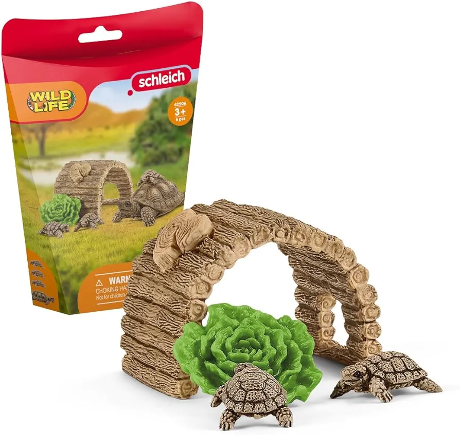 Schleich Wild Life 6-Piece Tortoise Toy Figure with Hatchlings and Turtle Home Playset for Kids Ages 3-8 (42506n)