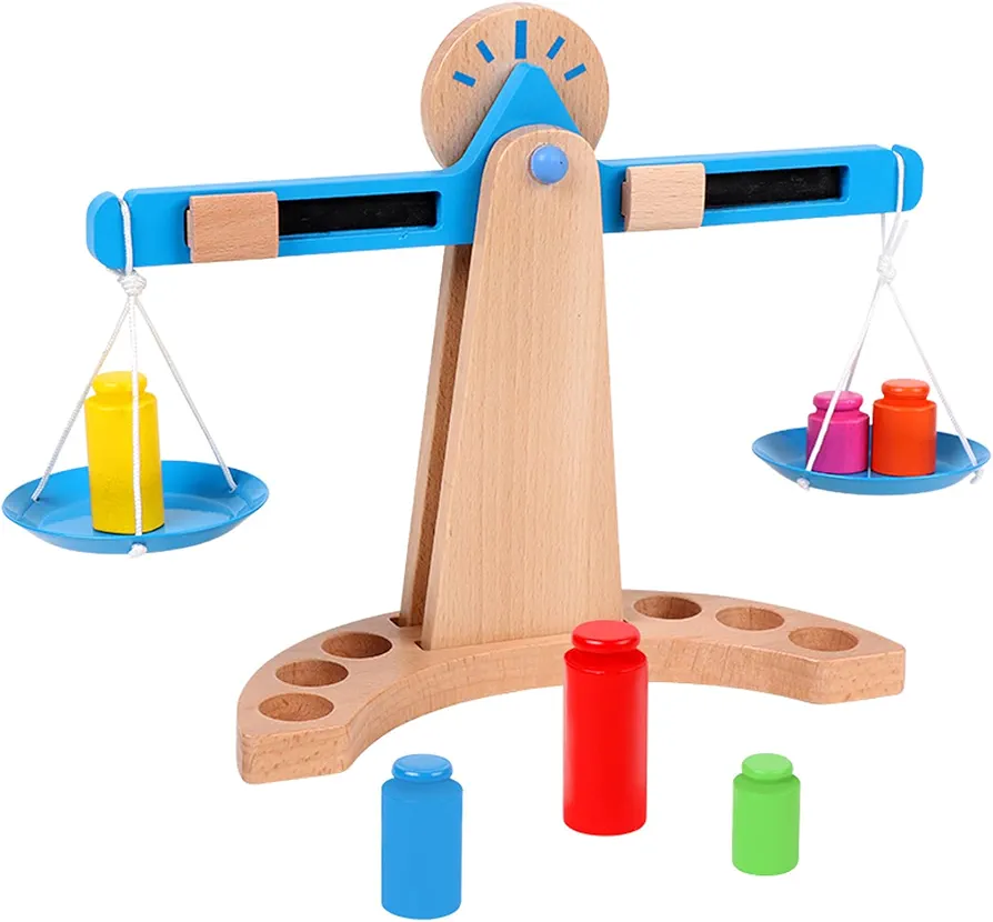 Wooden Balance Scale, Montessori Teaching Aid Math Balance Scales, Fun Early Educational Balance Scale Learning Toys for Girls Boys, Balance Weighing Game Toys for Birthday Easter