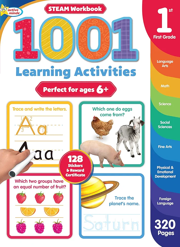 1001 STEAM 1st Grade Activity Workbook: Practice Sight Words, Phonics, Numbers, Math, Art, and More | Reading and Writing Skills - 320 Pages (Ages 6 and Up)