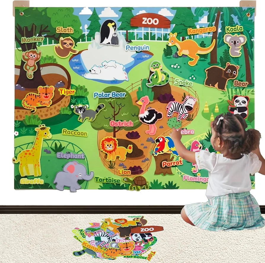 41Pcs Felt Story Board Set | Preschool Learning Activity | Wall Hanging Gift| Zoo Animals for Toddlers 3+ | Sensory Toys for Toddlers | Arts and Crafts for Kids | Toddler Activities