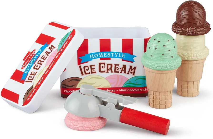 Melissa & Doug Scoop and Stack Ice Cream Cone Magnetic Play Set, Multicolor - Pretend Food, Ice Cream Toy For Toddlers And Kids Ages 3+.