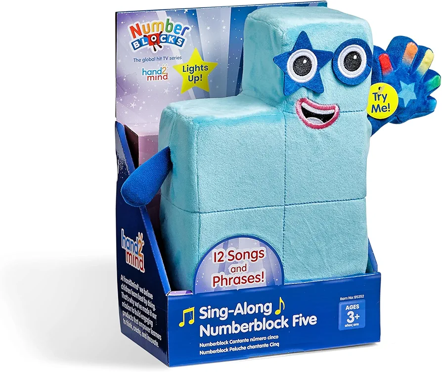 hand2mind Sing-Along Numberblock Five, Music Toys, Light Up Plush Toy, Plush Figure Toys, Cute Plushies, Stuffed Toys, Musical Toy, Preschool Number Toys, Math Learning Toys, Birthday Gifts for Kids