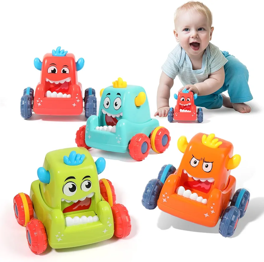 4 Pcs Car Toys for Toddlers 1 2 3 Years Old, Press and Go Cars No Batteries Required, Baby Car Toys for Boys Girls Birthday