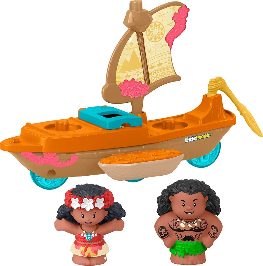 Fisher-Price Little People Toddler Toys Disney Princess Moana & Maui’s Canoe Sail Boat with 2 Figures for Ages 18+ Months