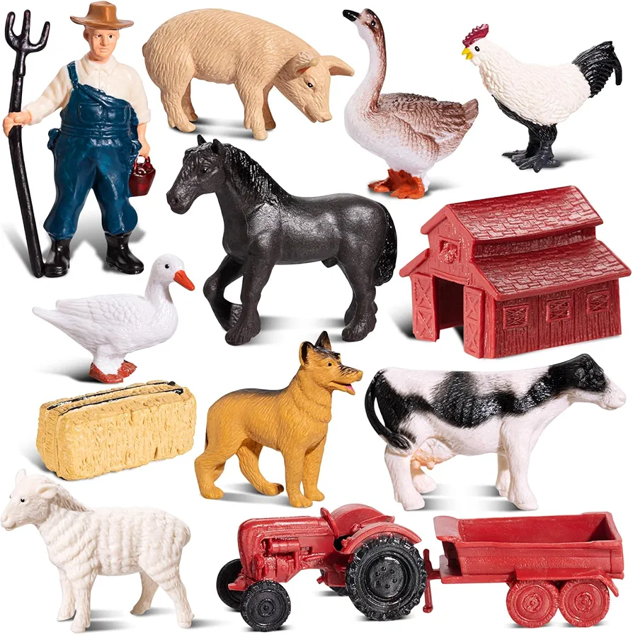 12 Pcs Realistic Farm Animals Figures Toys, Plastic Farm Figurines Playset Party Favors Bath Toys Cake Topper Educational Toys Birthday Gift for Kids Boys Girls Toddlers