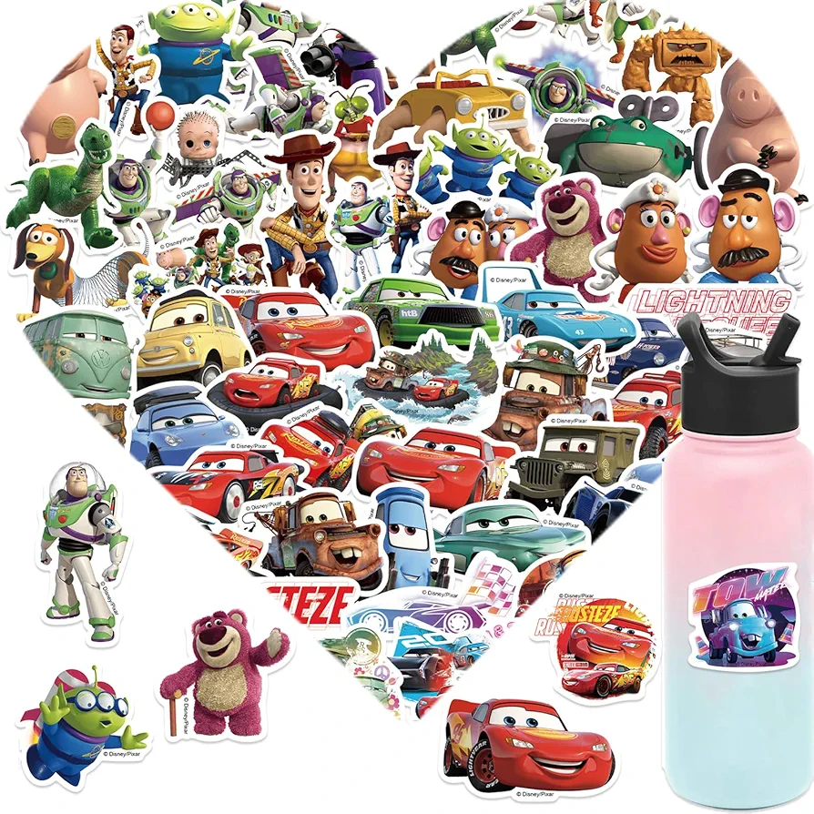 100Pcs Kids Toy Story Stickers Pack Cars Stickers Characters Stickers Movie Decal Childrens Decorative Sticker for Kids Teens Adults Waterproof Stickersfor Water Bottle Laptop Luggage