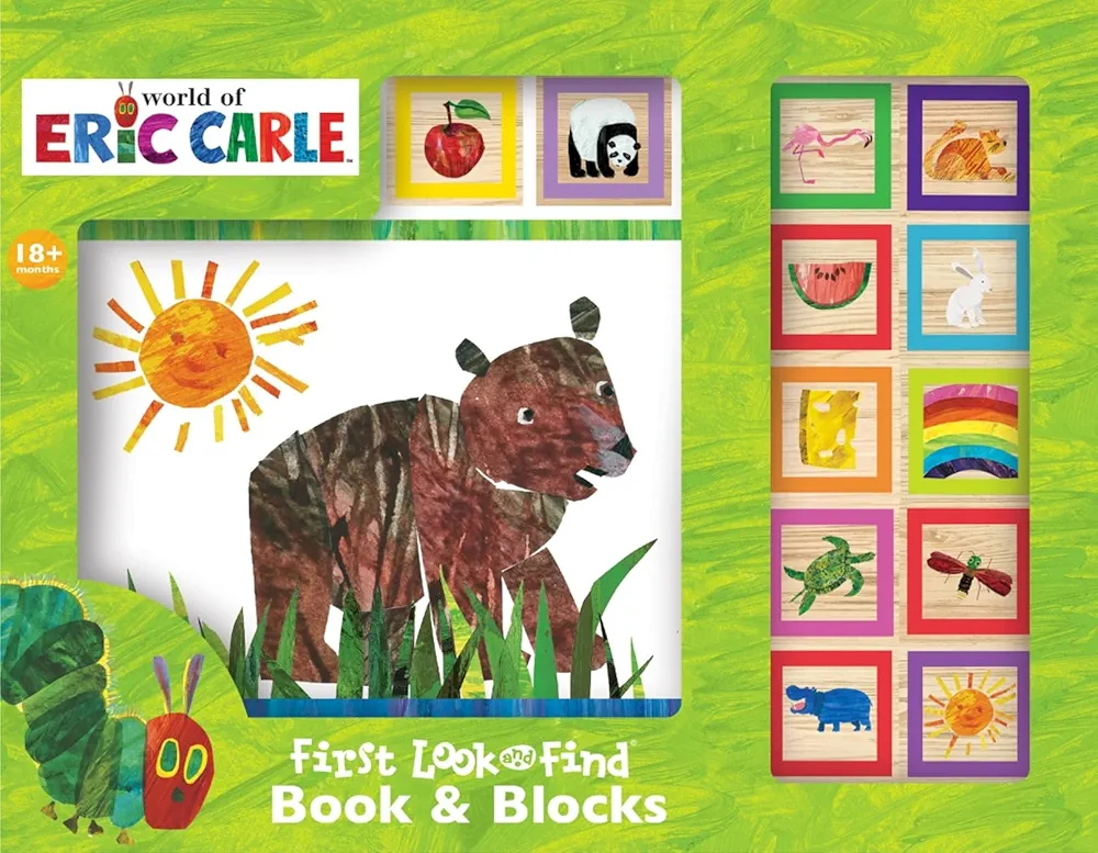 World of Eric Carle, 10 Wooden Blocks and Interactive First Look and Find Board Book Set - PI Kids