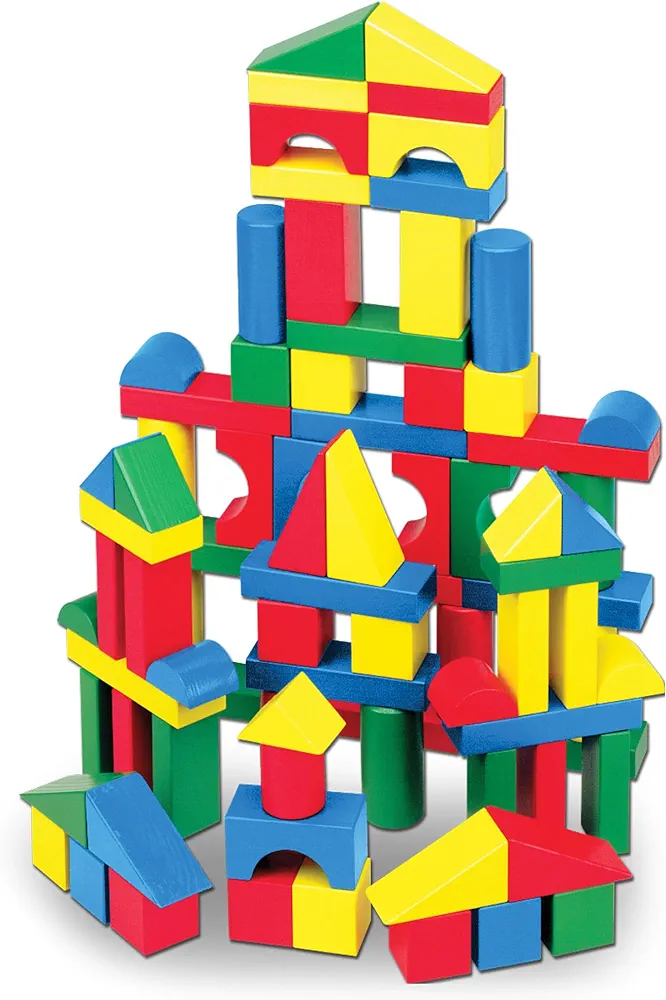 Melissa & Doug Wooden Building Blocks Set - 100 Blocks in 4 Colors and 9 Shapes - FSC Certified