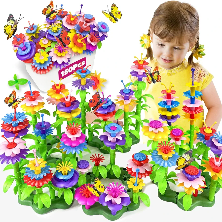 Gojmzo 150 PCS Flower Garden Building Toys for 2 3 4 5 Year Old Girl Birthday Gifts, Toddler Girl Toys 2-3, Preschool Learning Activities Stem Building Toys for Kids Girls Age 4-5