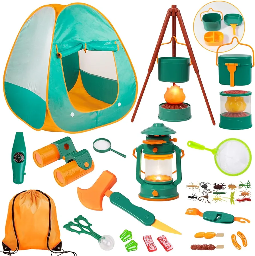 Meland Kids Camping Set with Tent - Toddler Toys for Boys with Campfire, Camping Toys for Kids Indoor Outdoor Pretend Play, Gift Idea for Boys Age 3,4,5,6 Year Old Birthday Christmas (Green)