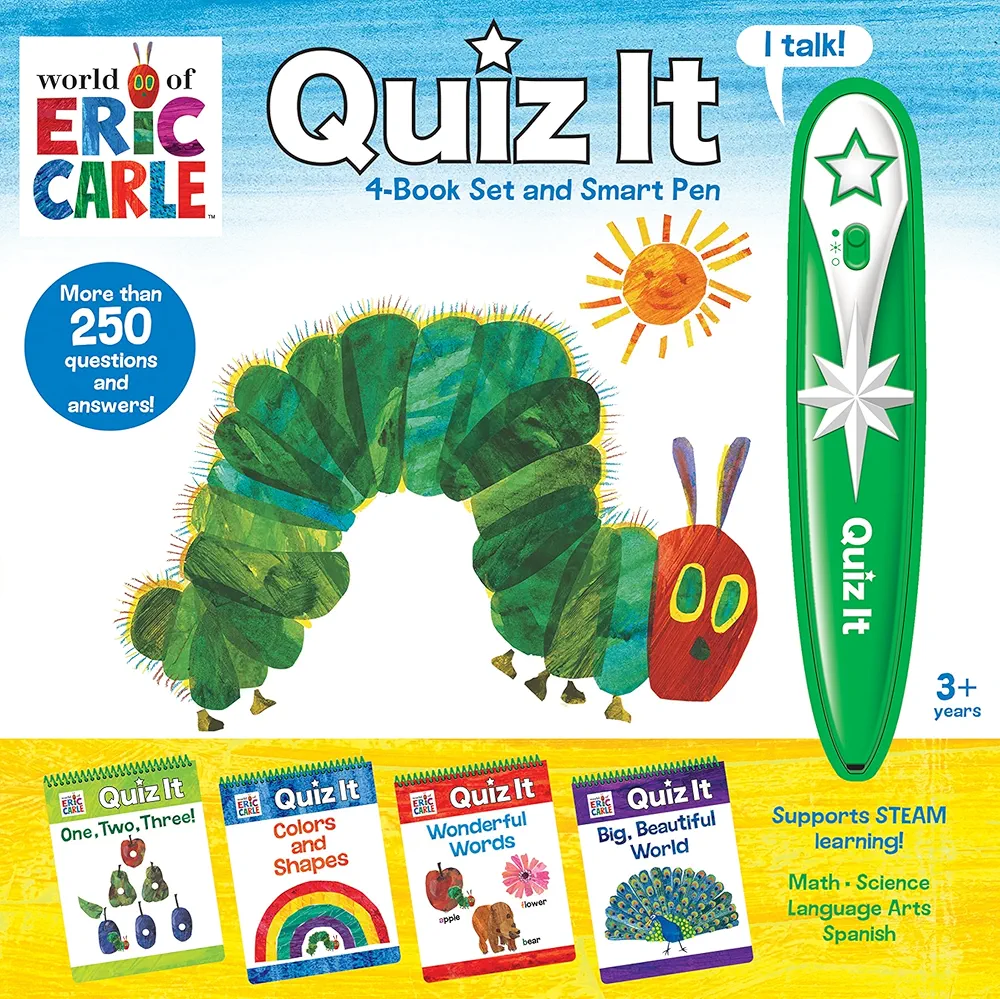 World of Eric Carle, Quiz It Pen 4-Book Set and Talking Smart Pen - Interactive Educational Book Set with Toy Sound Pen - PI Kids